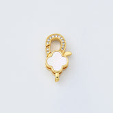18K Gold Filled Clover Lobster Claw Clasp, Clover Shell Pearl Clasp CZ Micro Pave for Necklace Bracelet Jewelry Making Supply, 12x19mm, CL576